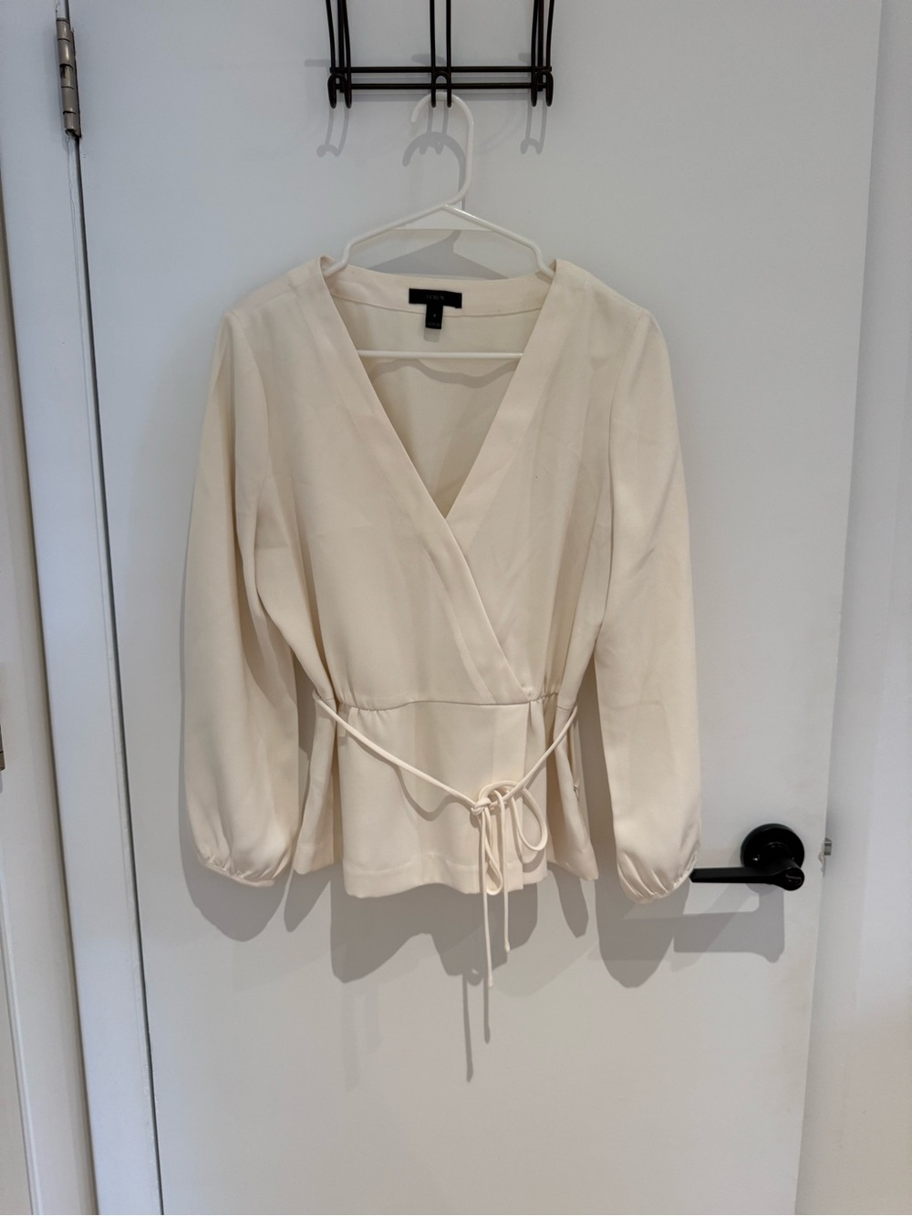 J. Crew Cream Wrap Blouse with Waist Tie